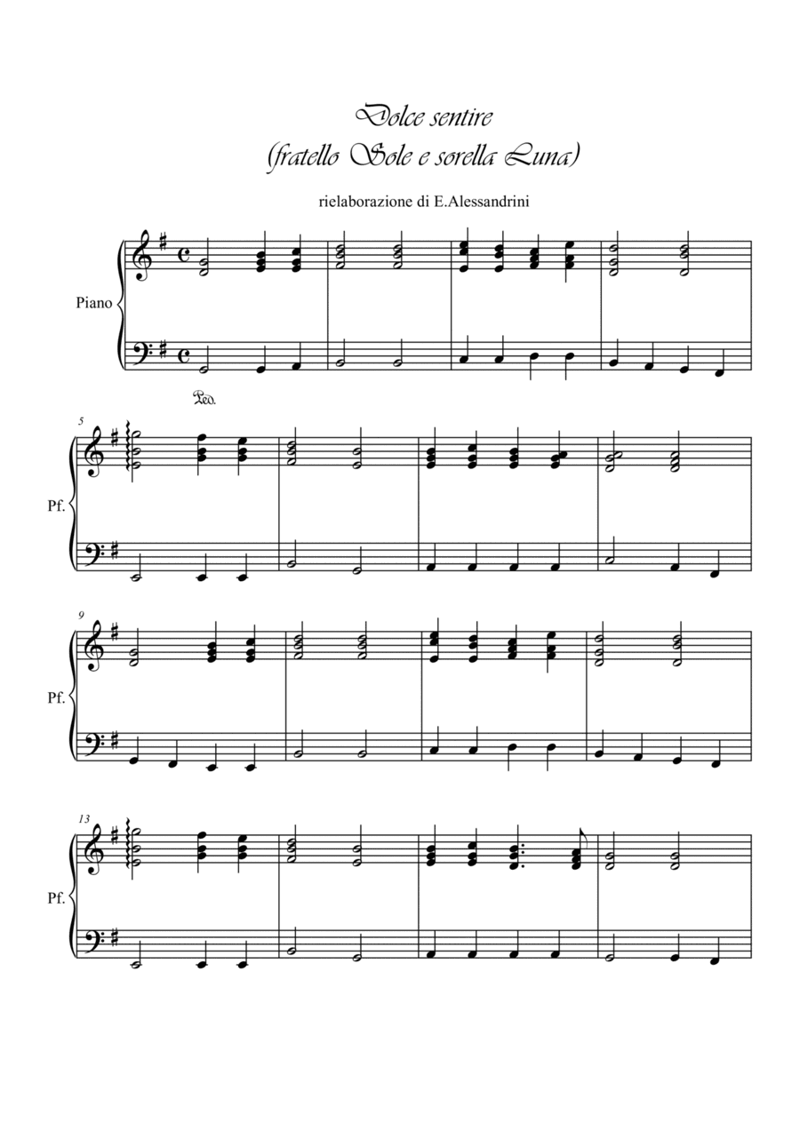 Dolce sentire (from "Fratello sole, sorella luna") (arr. Ester Alessandrini)