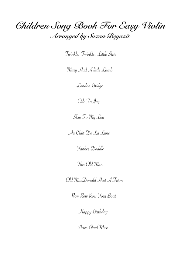 Children Song Book For Easy Violin (arr. Suzan Beyazit)