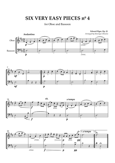 Six Very Easy Pieces nº 4 (Andantino) - Oboe and Bassoon (arr. Henrique Oliveira)