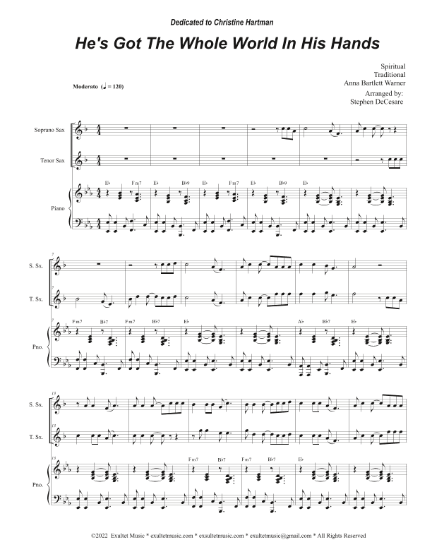 He's Got The Whole World In His Hands (Duet for Soprano and Tenor Saxophone) (arr. Stephen DeCesare)