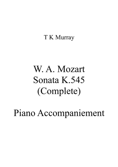 Mozart - Sonata in C K545 - 2nd Piano Accompaniment Part (arr. TK Murray)