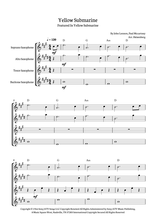 Yellow Submarine (arr. Heisenberg)
