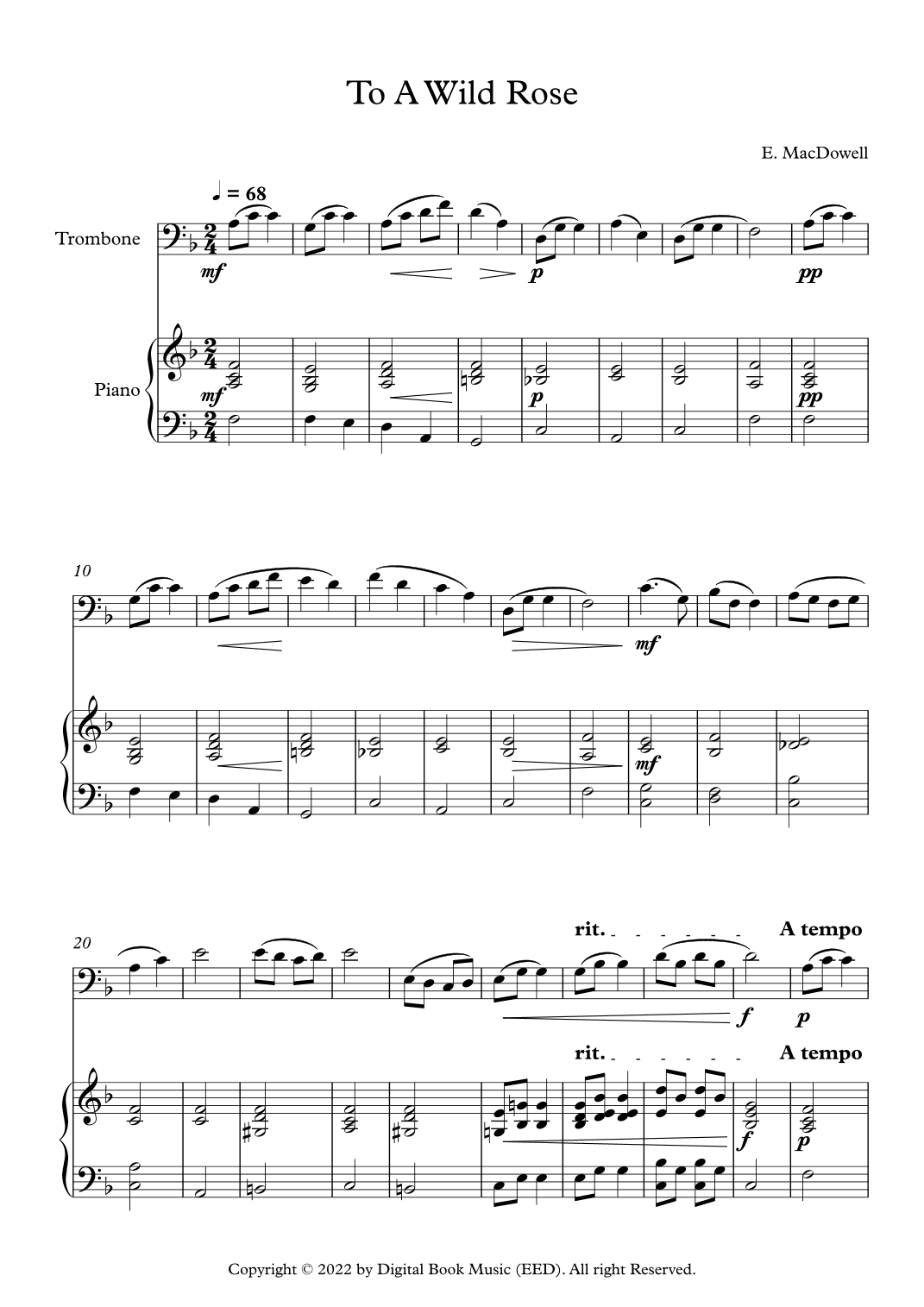 To A Wild Rose - Edward MacDowell (Trombone + Piano) (arr. Digital Book Music)