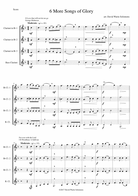 6 more Songs of Glory for clarinet quartet (arr. David Warin Solomons)