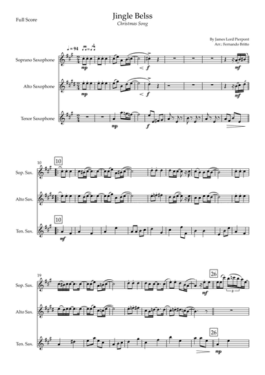 Jingle Bells - Jazz Version (Christmas Song) for Saxophone Trio (arr. Fernando Britto)