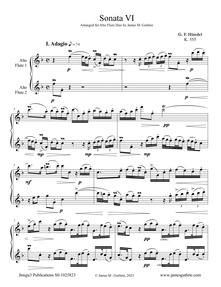 Handel: Sonata No. 6 for Alto Flute Duo (arr. James M. Guthrie)