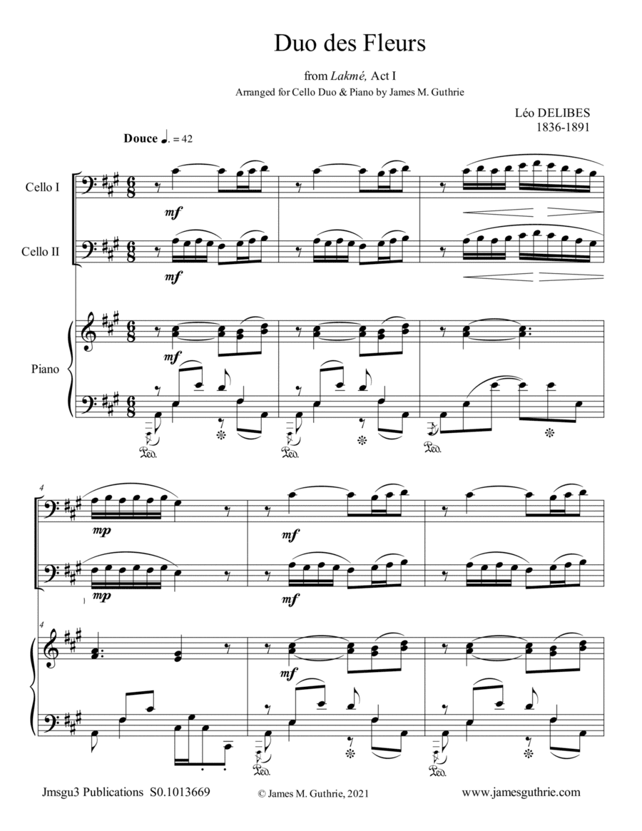 Delibes: Duo des Fleurs for Cello Duo & Piano (arr. James M. Guthrie)