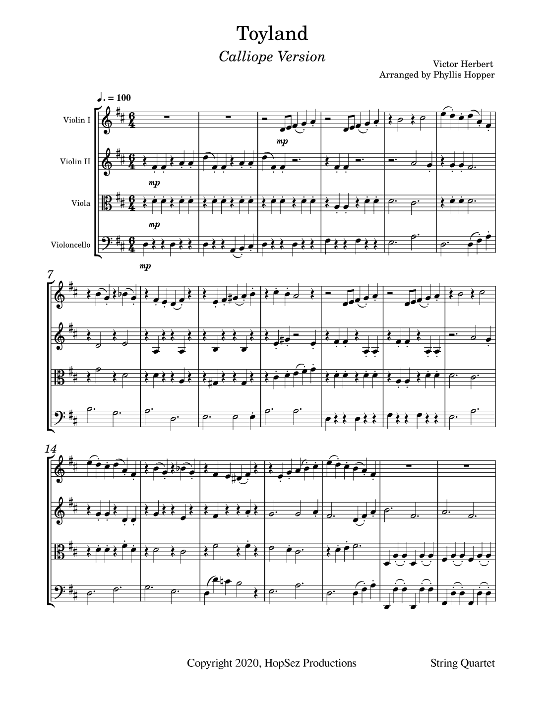 Toyland - String Quartet (arr. Phyllis Hopper)