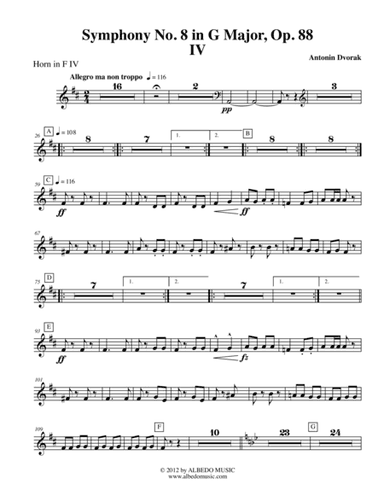 Dvorak Symphony No. 8, Movement IV - Horn in F 4 (Transposed Part), Op. 88 (arr. Doug Clyde)