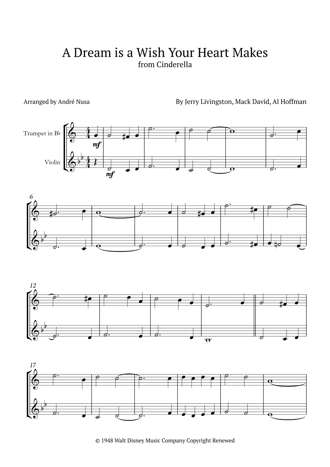 A Dream Is A Wish Your Heart Makes (arr. André Nusa)