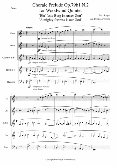 Chorale Prelude Op.79b1 N.2 for Woodwind Quintet (arr. Cristiano Vecchi)