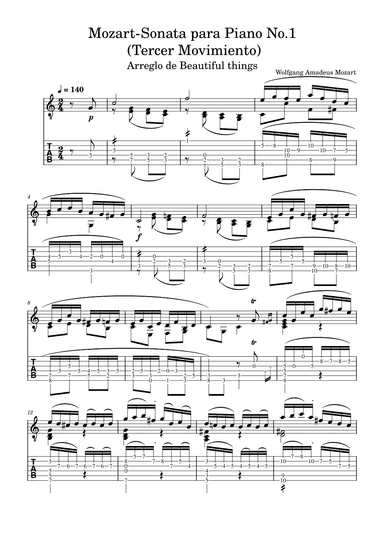 Sonata para Piano No.1 (Tercer Movimiento)-Mozart (arr. Beautiful things)