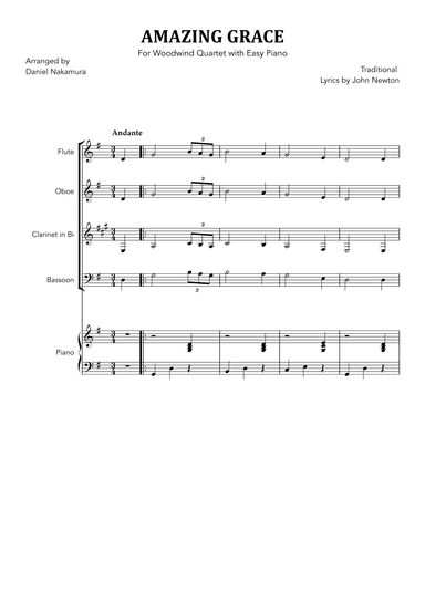 Amazing Grace (for Woodwind Quartet and Easy Piano) (arr. Daniel Nakamura)