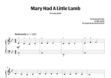 Mary Had A Little Lamb (easy piano – Bb major) (arr. Bernardo Pereira)