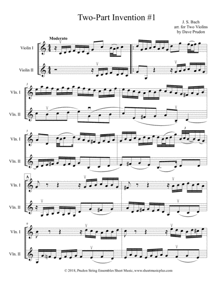 Bach 2-Part Invention #1 for Two Violins (arr. Dave Prudon)