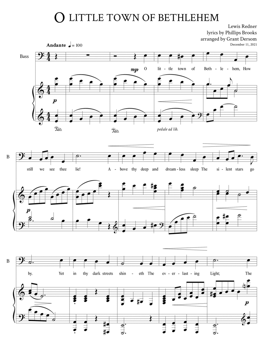 O Little Town of Bethlehem (Piano and Vocal Bass) (arr. Grant Dersom)