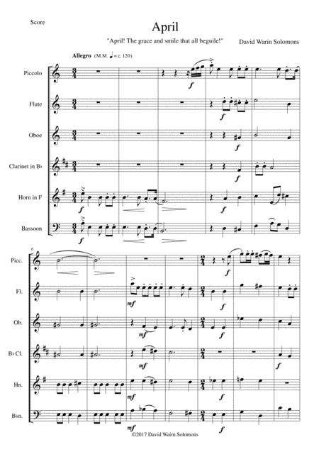 April (April! The grace and smile that all beguile!) for wind sextet (with piccolo)