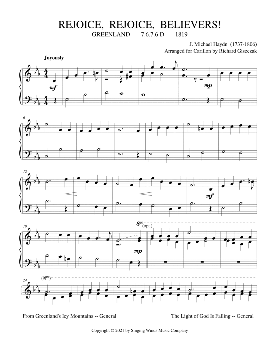 Rejoice, Rejoice, Believers!  (GREENLAND) (arr. Richard Giszczak)