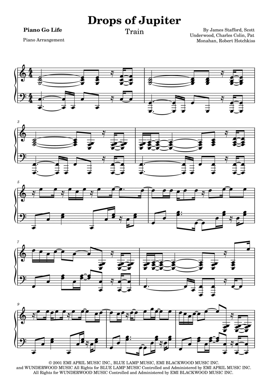 Drops Of Jupiter (tell Me) (arr. Piano Go Life)