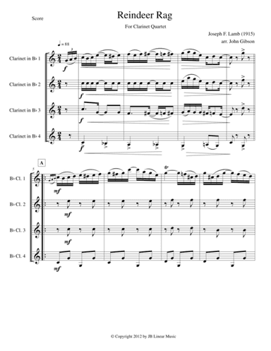 Reindeer Rag by Joseph Lamb for Clarinet Quartet (arr. John Gibson)