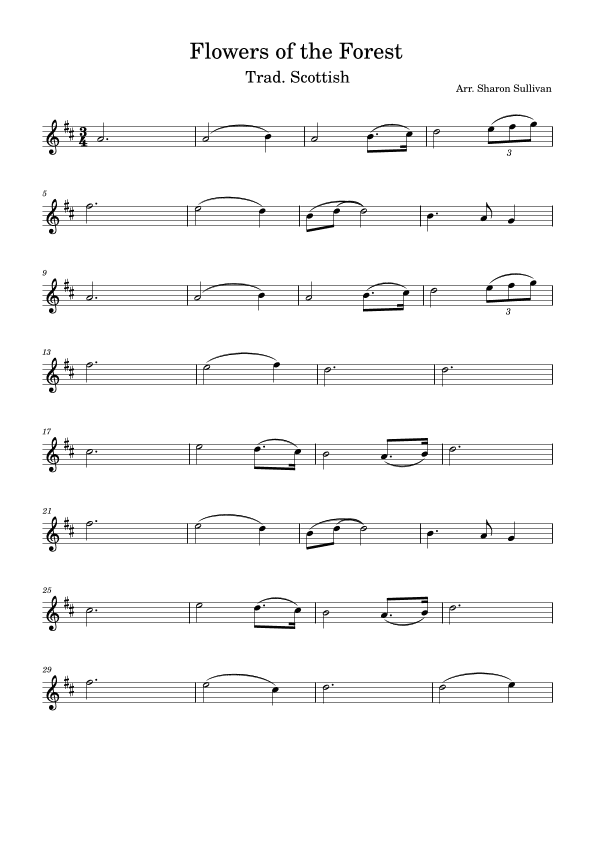 Flowers of the Forest (D major for easy violin) (arr. Sharon Sullivan)