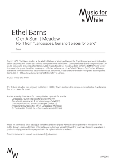 Ethel Barns - O'er A Sunlit Meadow, No. 1 from "Landscapes, four short pieces for piano" (arr. Music for a While)