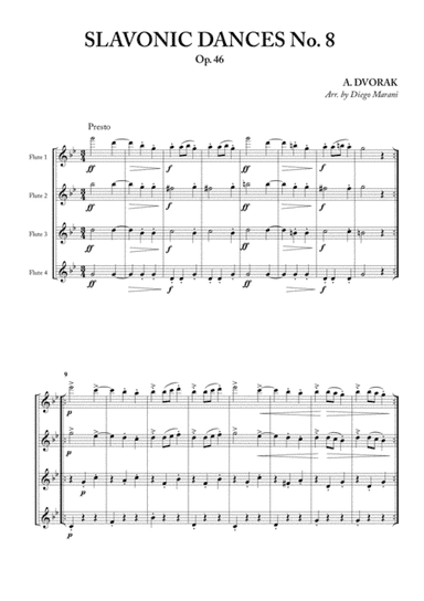 Slavonic Dances No. 8 Op. 46 for Flute Quartet (arr. Diego Marani)