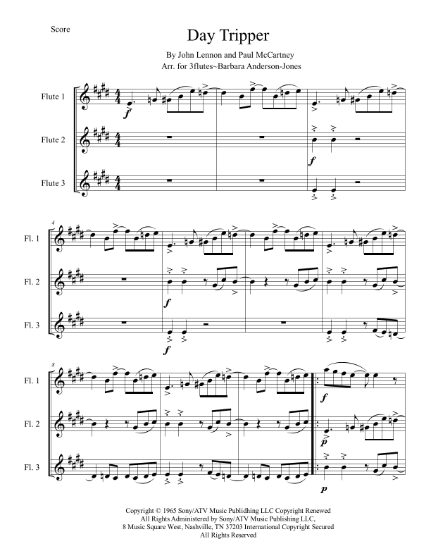 Day Tripper - Score Only (arr. Barbara Anderson-Jones)
