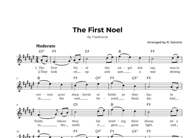 The First Noel (Key of F-Sharp Major) (arr. R. Salvario)