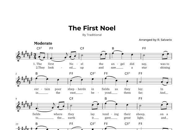The First Noel (Key of F-Sharp Major) (arr. R. Salvario)