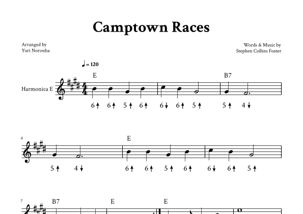 Camptown Races - Harmonica E (with TAB) (arr. Yuri Noronha)
