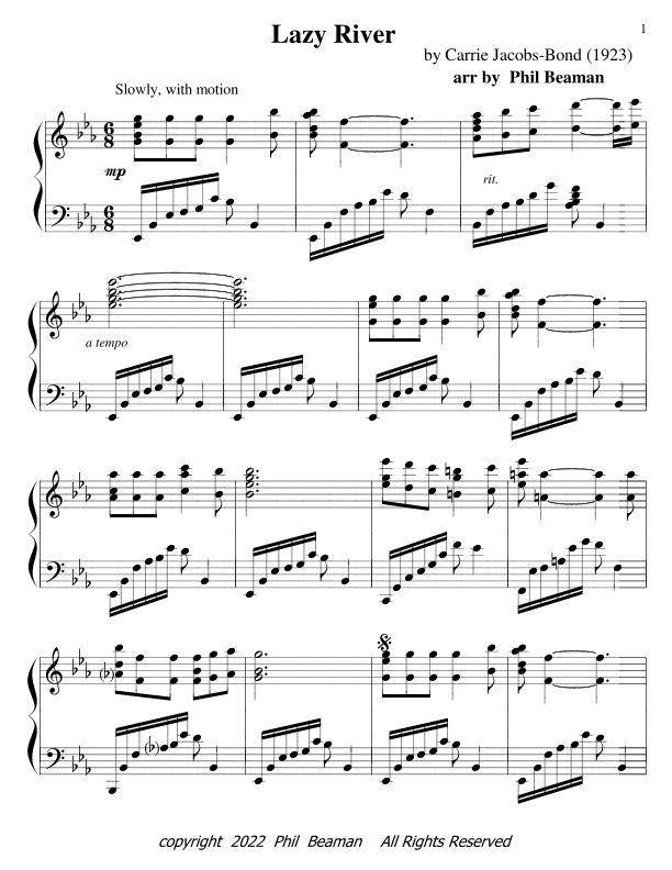Lazy River - piano solo (arr. Phil Beaman)