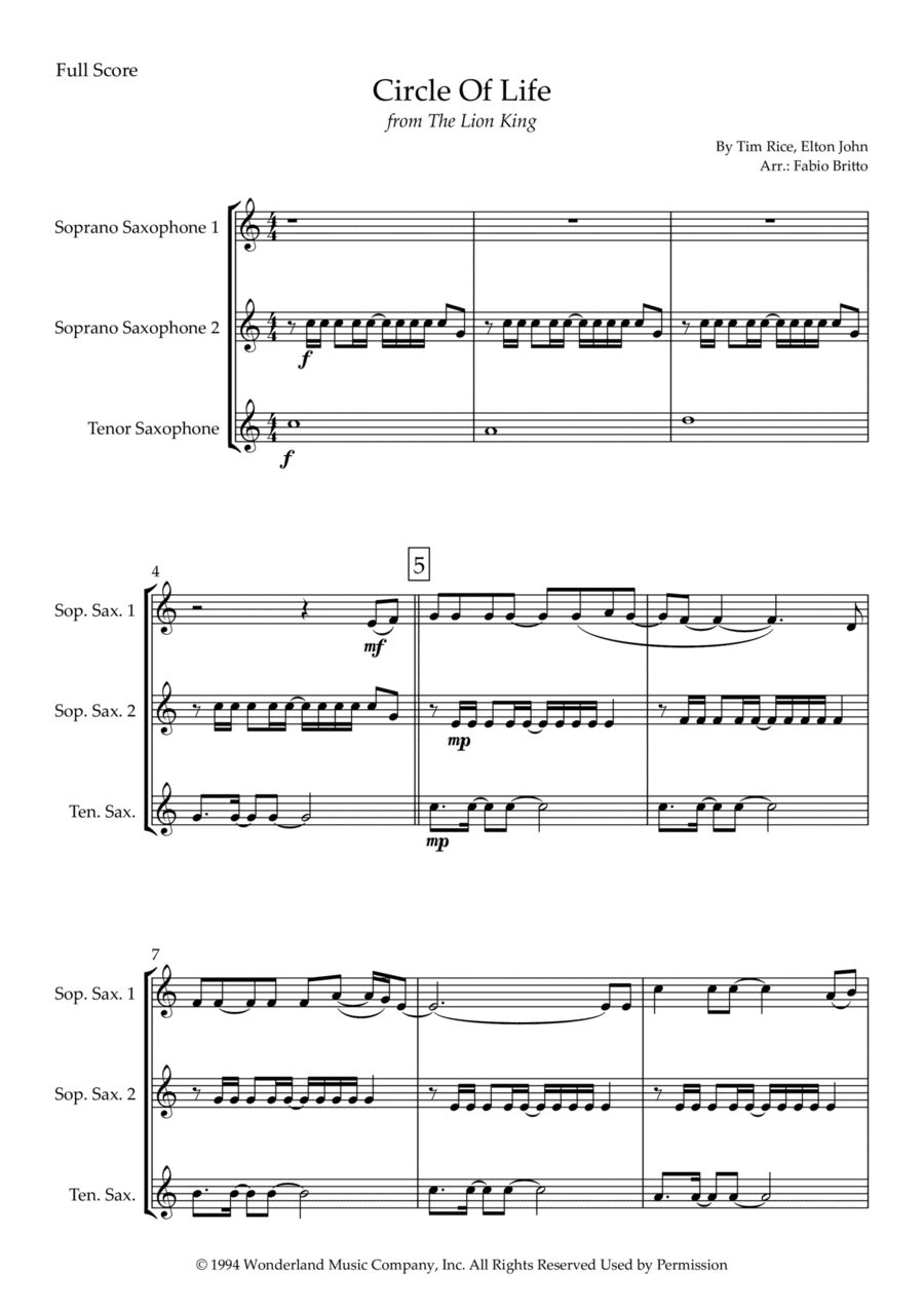 Circle Of Life (arr. Fabio Britto)