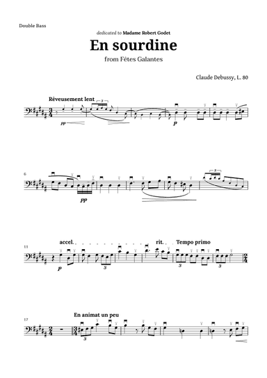En sourdine by Debussy for Double Bass (arr. Langanho)