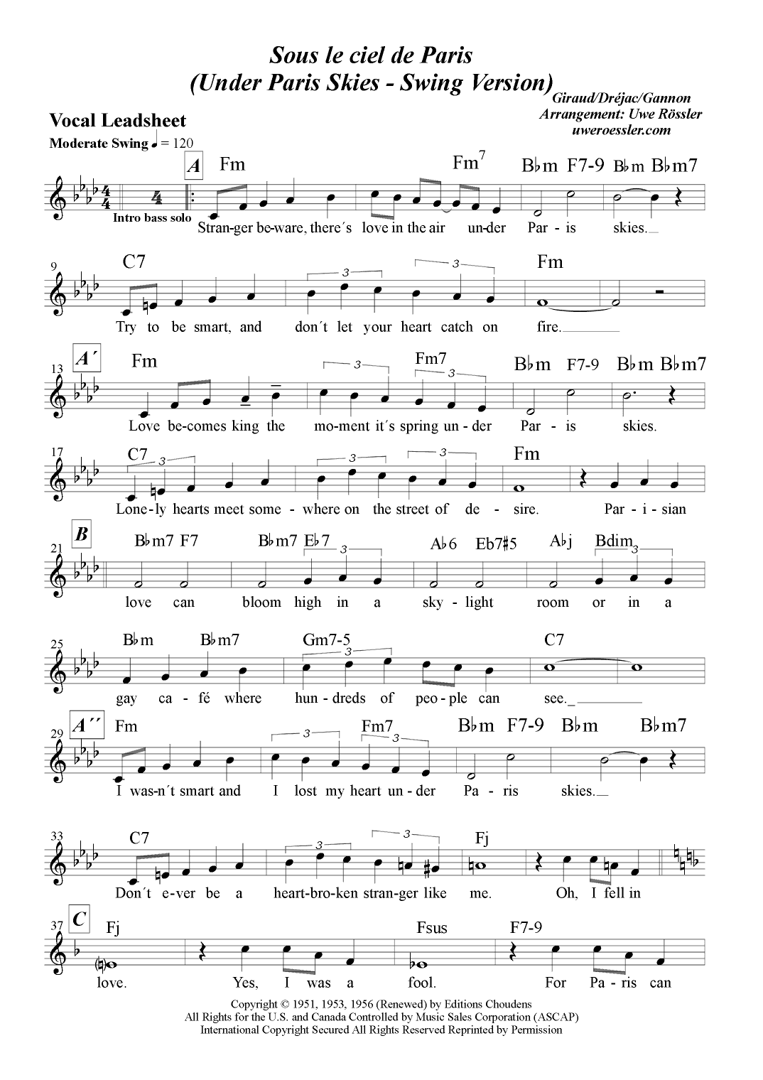 Under Paris Skies (arr. Uwe Rössler Roessler Rassler)