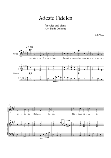 Adeste Fideles (one voice - A major - with piano - no chords) O Come All Ye Faiful (arr. Duda Oriontte)