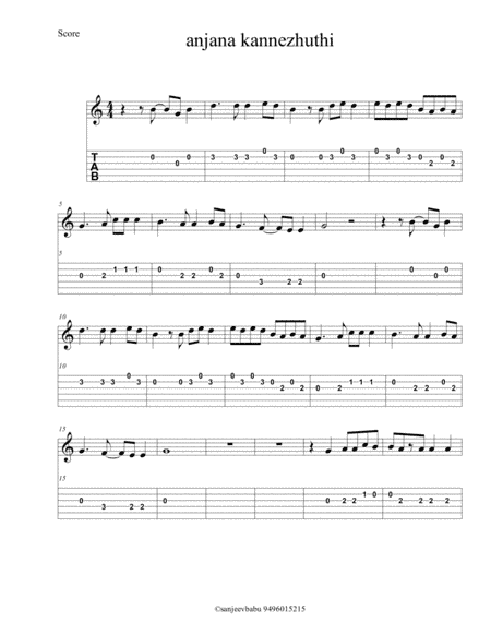 anjana kannezhuthi guitar tabs and sheet music