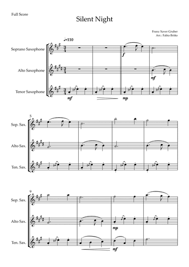 Silent Night (Christmas Song) for Saxophone Trio (arr. Fabio Britto)