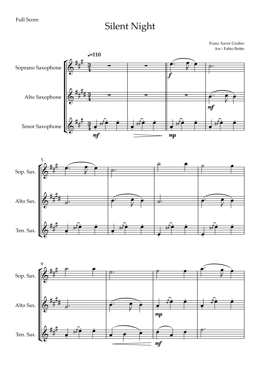 Silent Night (Christmas Song) for Saxophone Trio (arr. Fabio Britto)