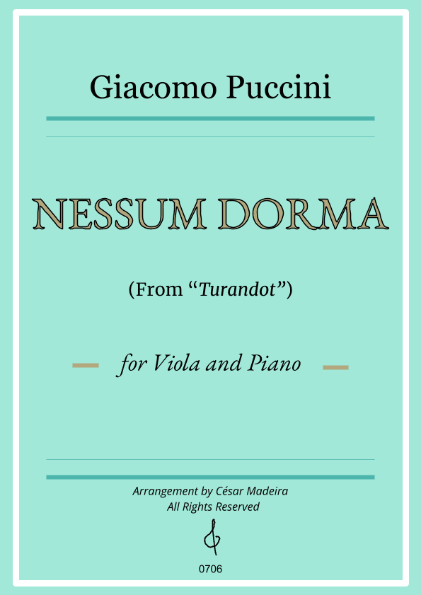 Nessun Dorma by Puccini - Viola and Piano (Full Score and Parts) (arr. César Madeira)