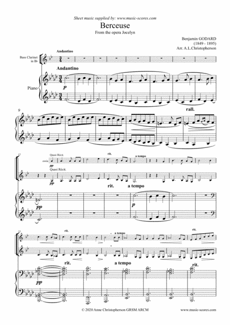 Berceuse from Jocelyn - Bass Clarinet & Piano (arr. Anne L Christopherson GRSM ARCM)