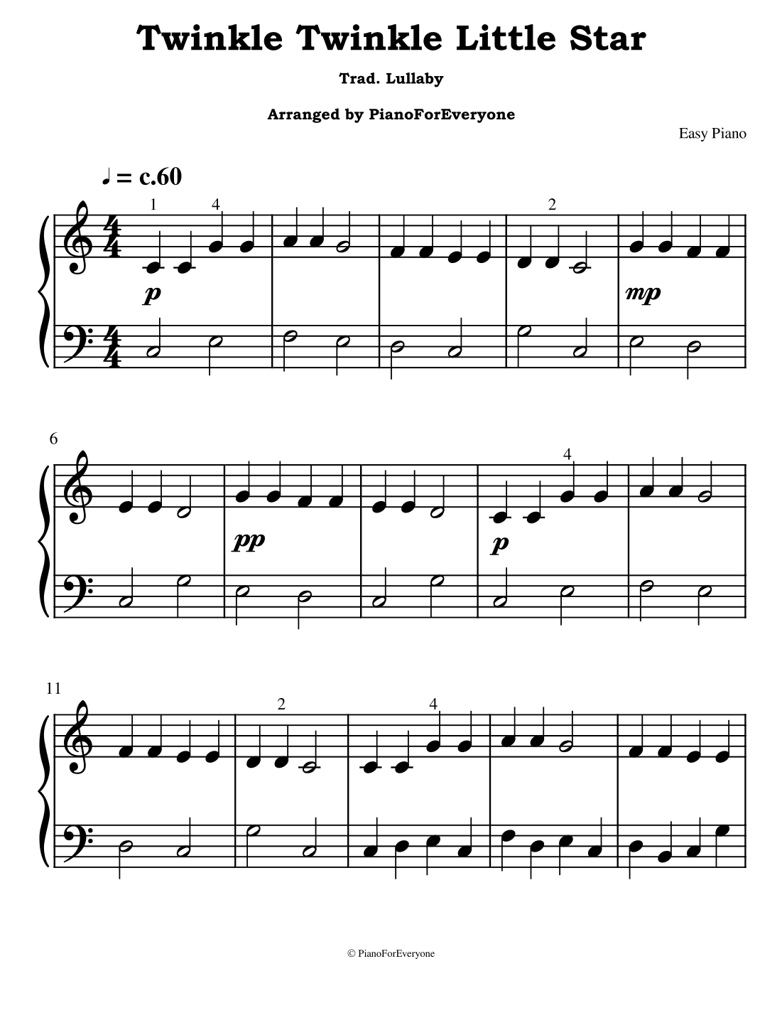 Twinkle Twinkle Little Star (Easy Piano) (arr. PianoForEveryone)