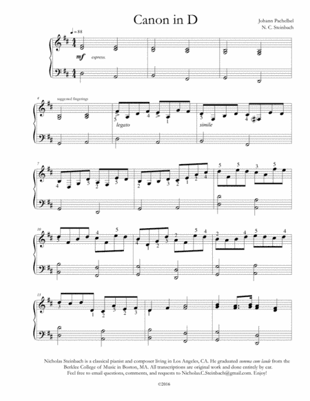 Canon in D (arr. Nicholas Steinbach)
