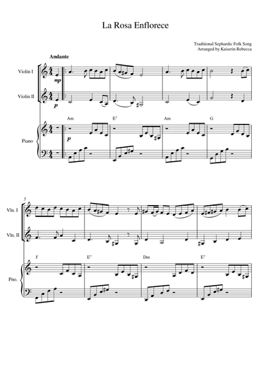 La Rosa Enflorece (The Rose Flowers) (for violin duet and piano accompaniment) (arr. Kaiserin Rebecca)