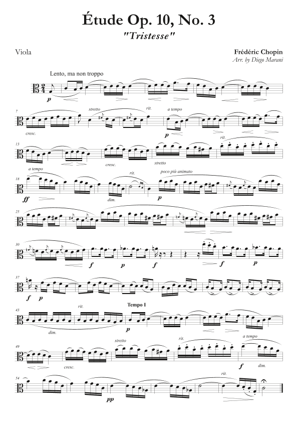 Etude Op. 10, No. 3 for Viola & Piano (arr. Diego Marani)