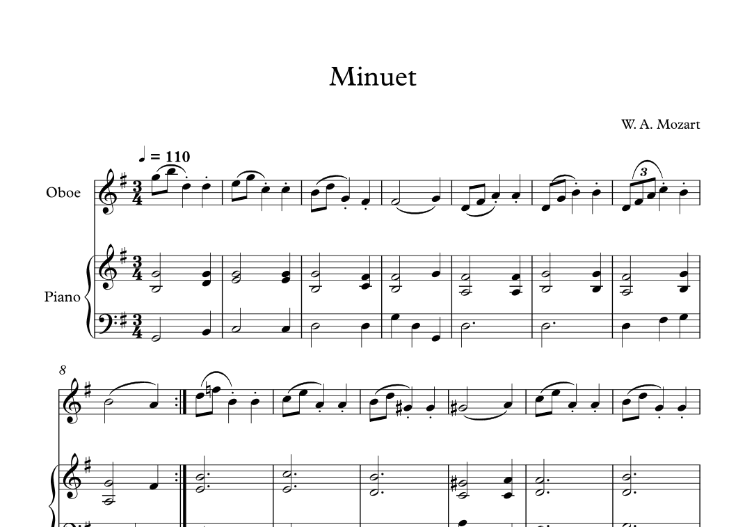 Minuet (In F Major) - Wolfgang Amadeus Mozart (Oboe + Piano) (arr. Digital Book Music)