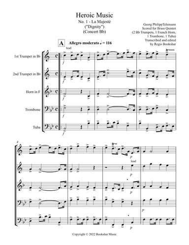 Heroic Music - No.   1. La Majeste (Bb) (Brass Quintet - 2 Trp, 1 Hrn, 1 Trb, 1 Tuba) (arr. Regis Bookshar)