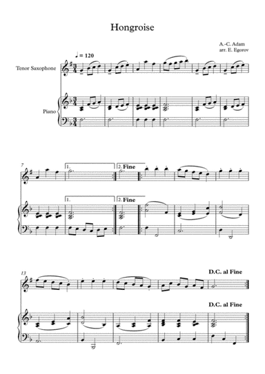 Hongroise, Adolphe-Charles Adam, For Tenor Saxophone & Piano (arr. Eugene Egorov)