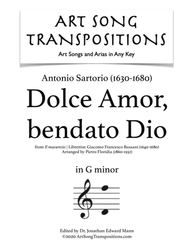 SARTORIO: Dolce Amor, bendato Dio (transposed to G minor) (arr. ArtSongTranspositions.com)