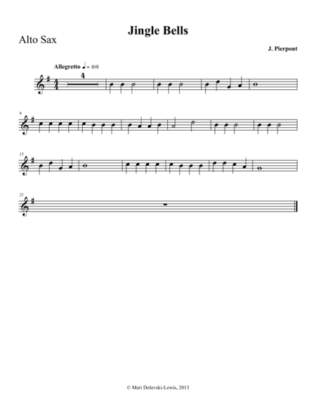 Jingle Bells: E flat saxes (alto, baritone)/piano (arr. Meri Dolevski)